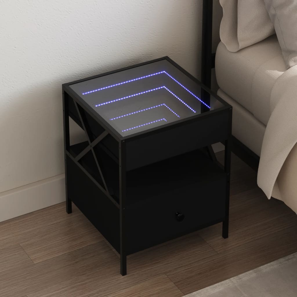 Bedside Table with Infinity LED in Black