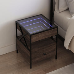 Bedside Table with Infinity LED 40x40x51 cm Brown oak