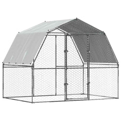 Chicken Cage with Roof and Door Silver Galvanised Steel 285 cm 195 cm