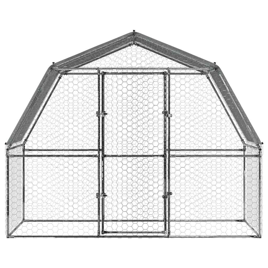 Chicken Cage with Roof and Door Silver Galvanised Steel 285 cm 195 cm