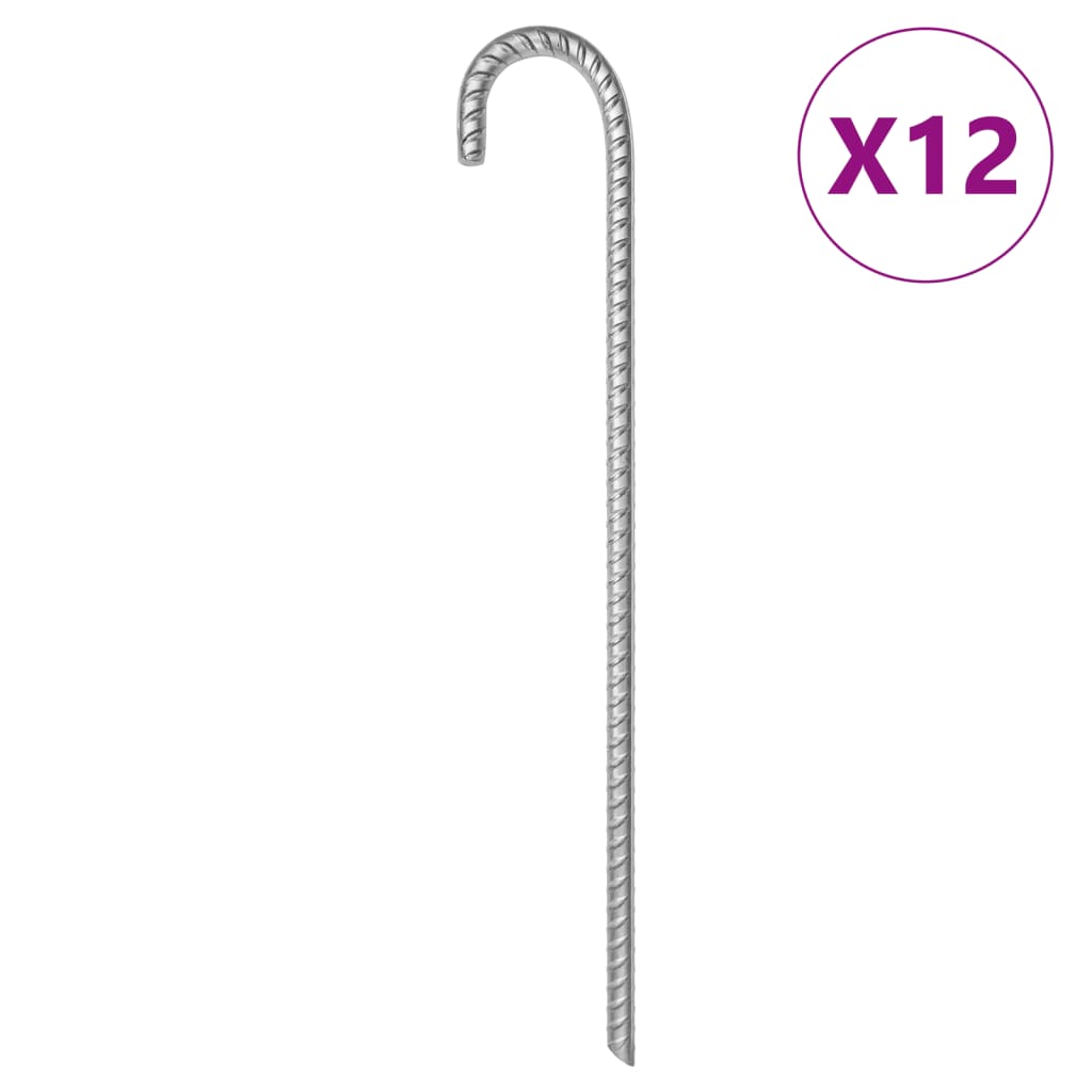 vidaXL Tent Pegs 12 pcs 41.5 cm Ø12 mm Galvanised Steel 1