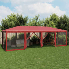 Party Tent with 12 Mesh Sidewalls 8x4 m HDPE with 12 Sidewalls Red