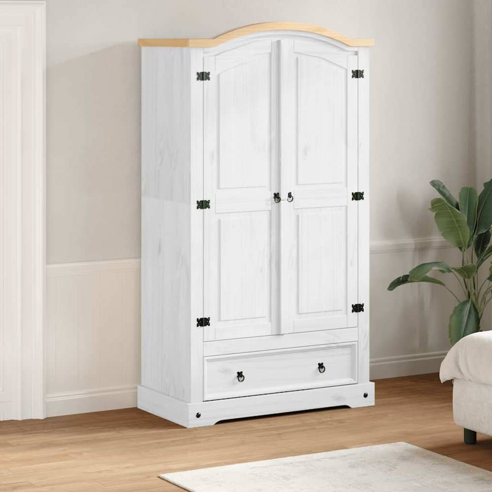 vidaXL Wardrobe "Corona" White 102x52x186 cm Solid Wood Pine 1