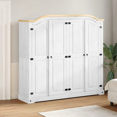 Wardrobe "Corona" 194x52x186 cm Solid Wood Pine White