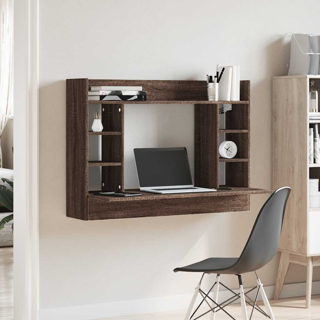 Wall-Mounted Desk 105x48x75 cm Engineered Wood Brown oak