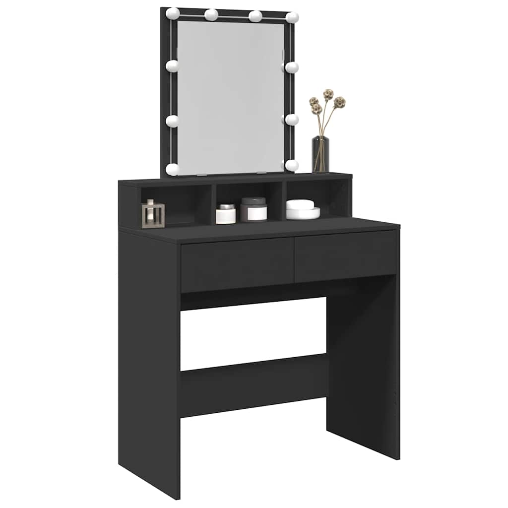 vidaXL Dressing Table with LED Black 80x41x144.5 cm 4