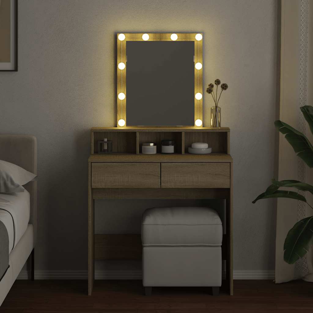 vidaXL Dressing Table with LED Sonoma Oak 80x41x144.5 cm 3