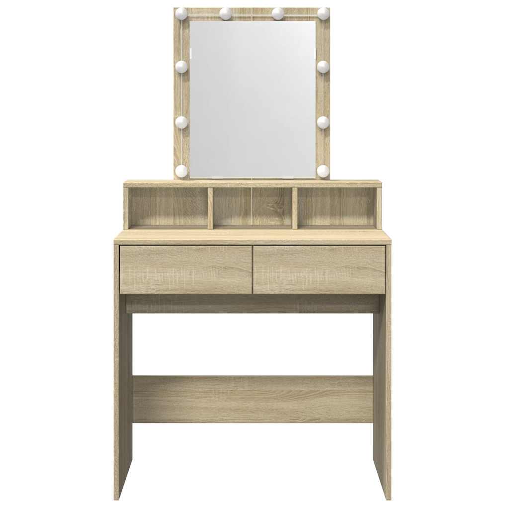 vidaXL Dressing Table with LED Sonoma Oak 80x41x144.5 cm 5