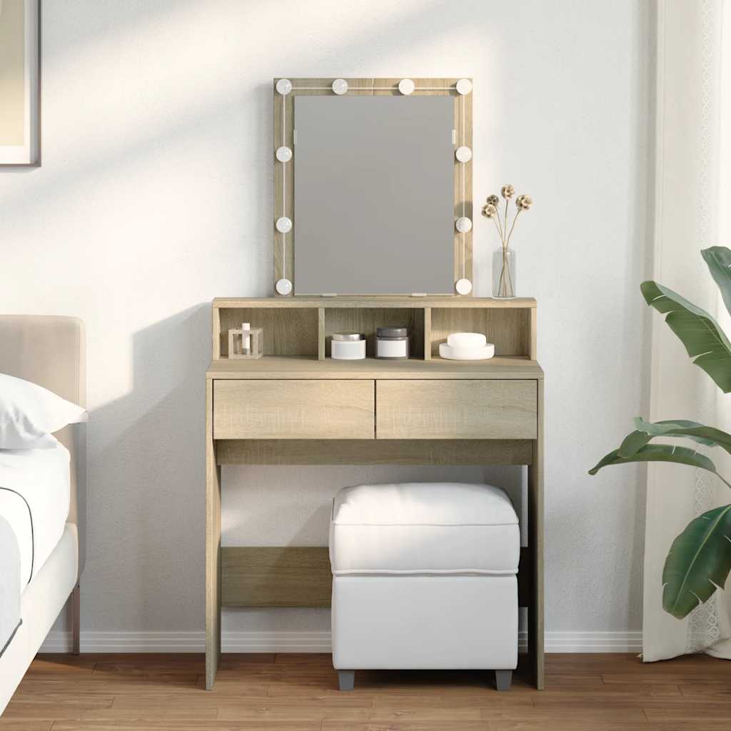 vidaXL Dressing Table with LED Sonoma Oak 80x41x144.5 cm 1