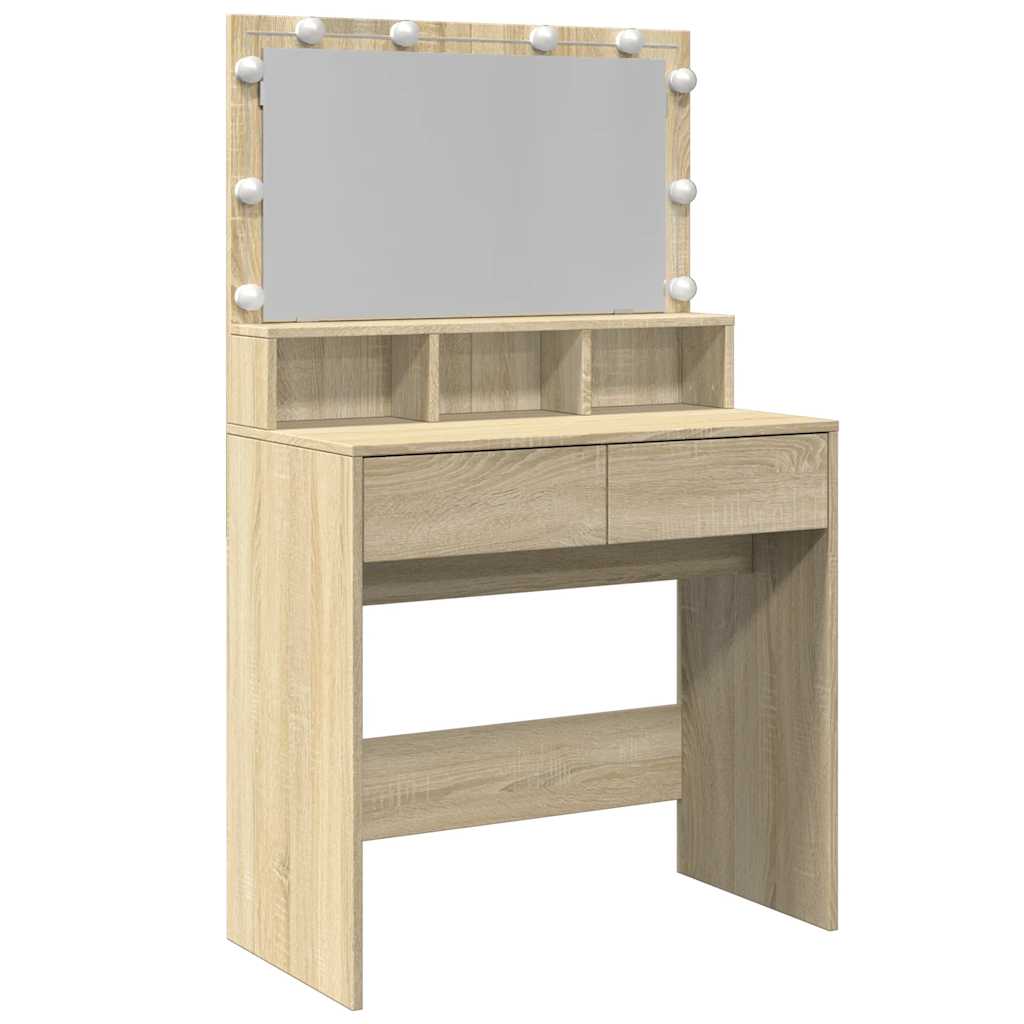vidaXL Dressing Table with LED Sonoma Oak 80x41x134.5 cm 2