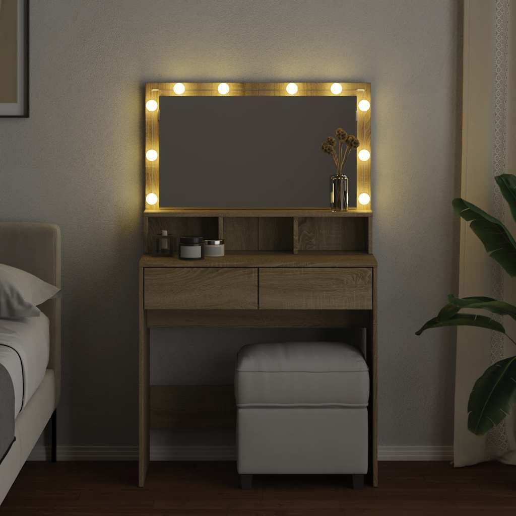vidaXL Dressing Table with LED Sonoma Oak 80x41x134.5 cm 3