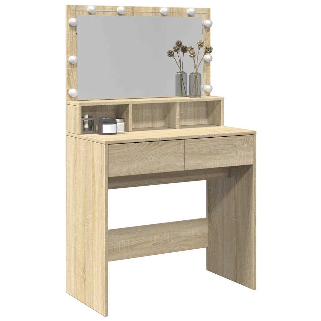 vidaXL Dressing Table with LED Sonoma Oak 80x41x134.5 cm 4