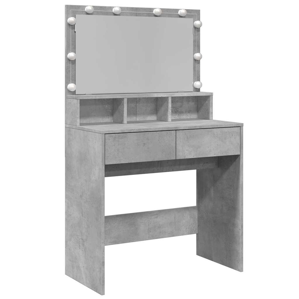 vidaXL Dressing Table with LED Concrete Grey 80x41x134.5 cm 2