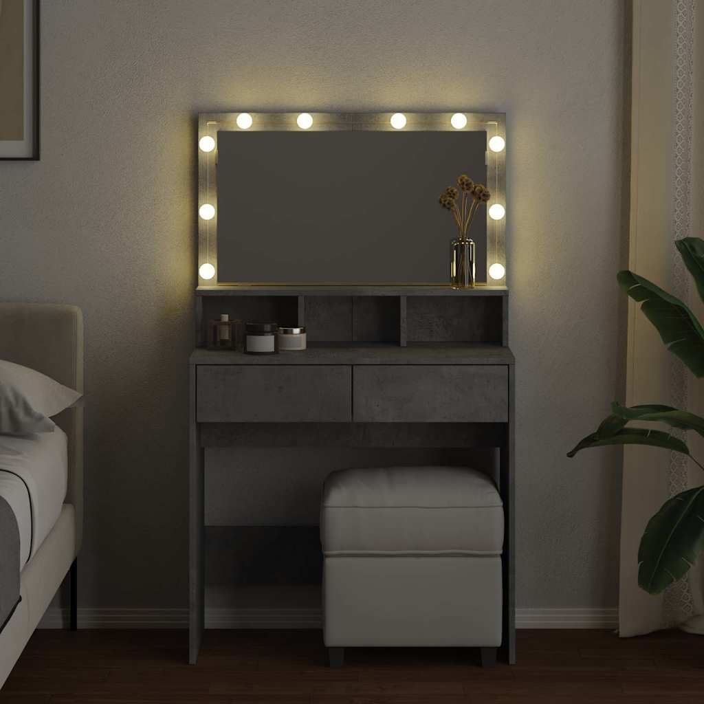 vidaXL Dressing Table with LED Concrete Grey 80x41x134.5 cm 3