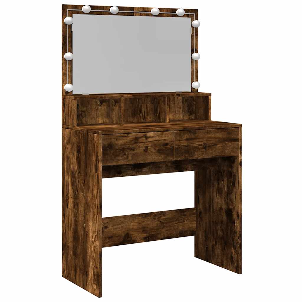 vidaXL Dressing Table with LED Smoked Oak 80x41x134.5 cm 2