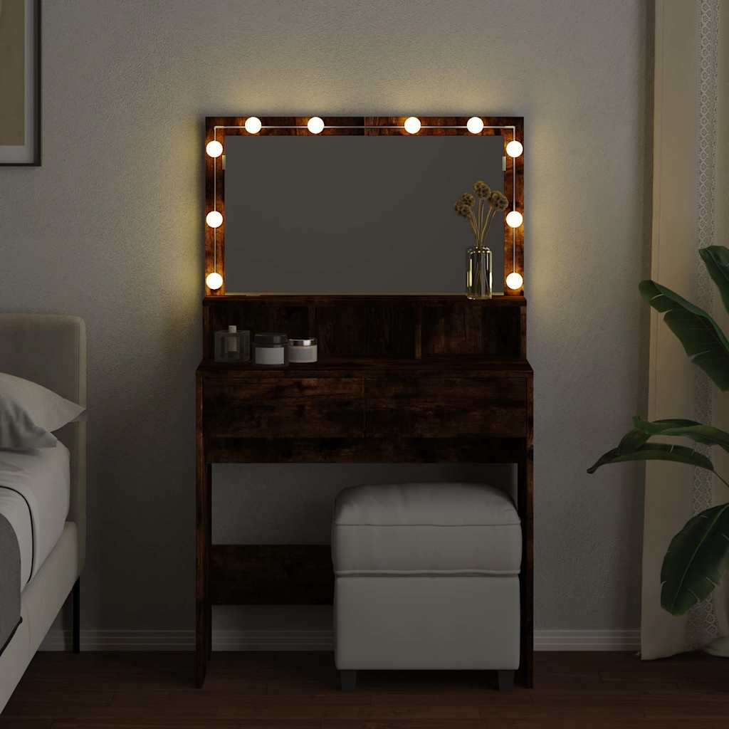 vidaXL Dressing Table with LED Smoked Oak 80x41x134.5 cm 3