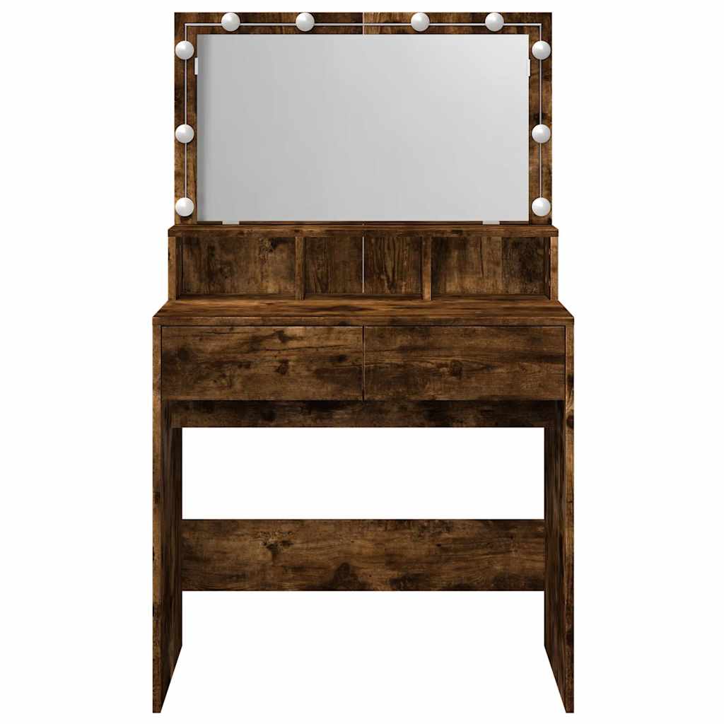 vidaXL Dressing Table with LED Smoked Oak 80x41x134.5 cm 5