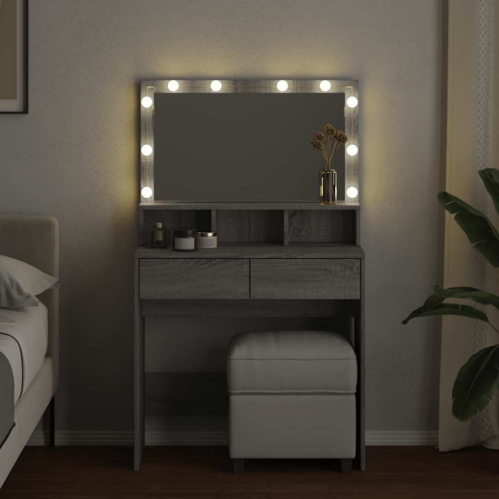 vidaXL Dressing Table with LED Grey Sonoma 80x41x134.5 cm 3