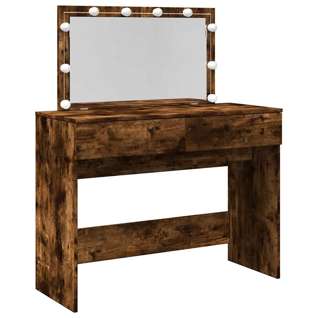 vidaXL Dressing Table with LED Smoked Oak 100x40x120 cm 2