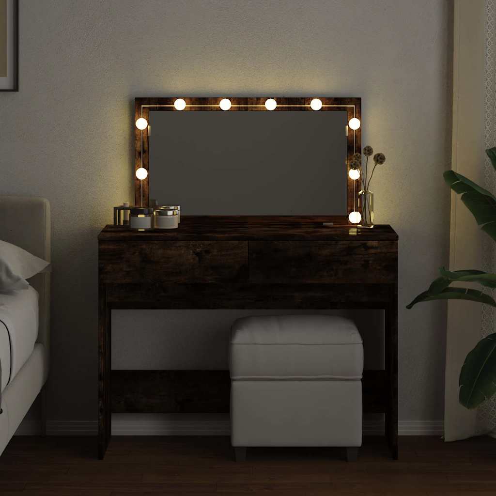 vidaXL Dressing Table with LED Smoked Oak 100x40x120 cm 3