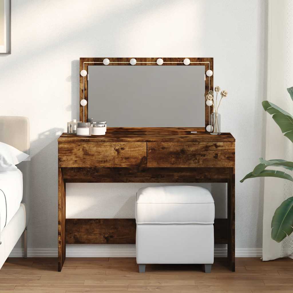 vidaXL Dressing Table with LED Smoked Oak 100x40x120 cm 1