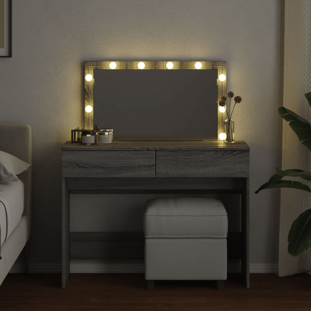 vidaXL Dressing Table with LED Grey Sonoma 100x40x120 cm 3