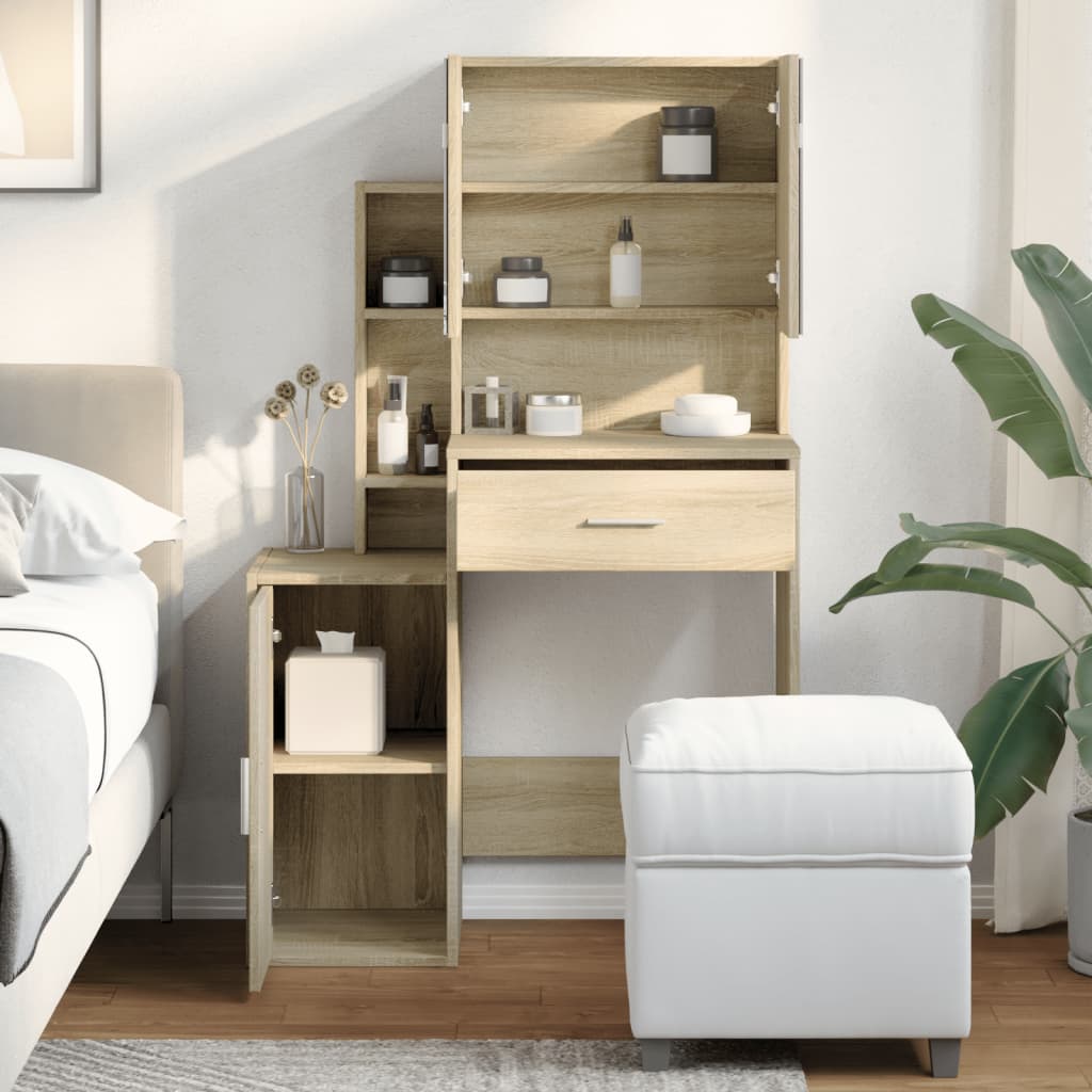 vidaXL Dressing Table with Cabinet Sonoma Oak 80x35x132 cm 4