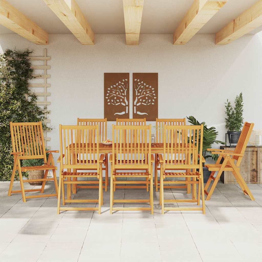 Garden Dining Set 6-Seaters Natural Solid Acacia Wood Natural Table + 8x chair