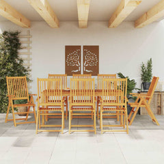 Garden Dining Set 6-Seaters Natural Solid Acacia Wood Natural Table + 8x chair