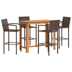 vidaXL 5 Piece Garden Bar Set Brown Solid Wood Acacia and Poly Rattan 2