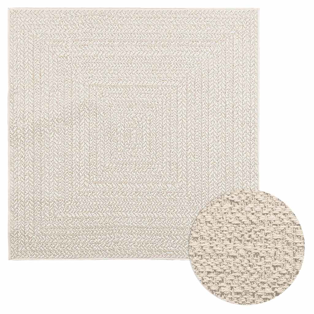 Rug ZIZUR Jute Look Indoor and Outdoor Rectangular Cream 120 x 120 cm