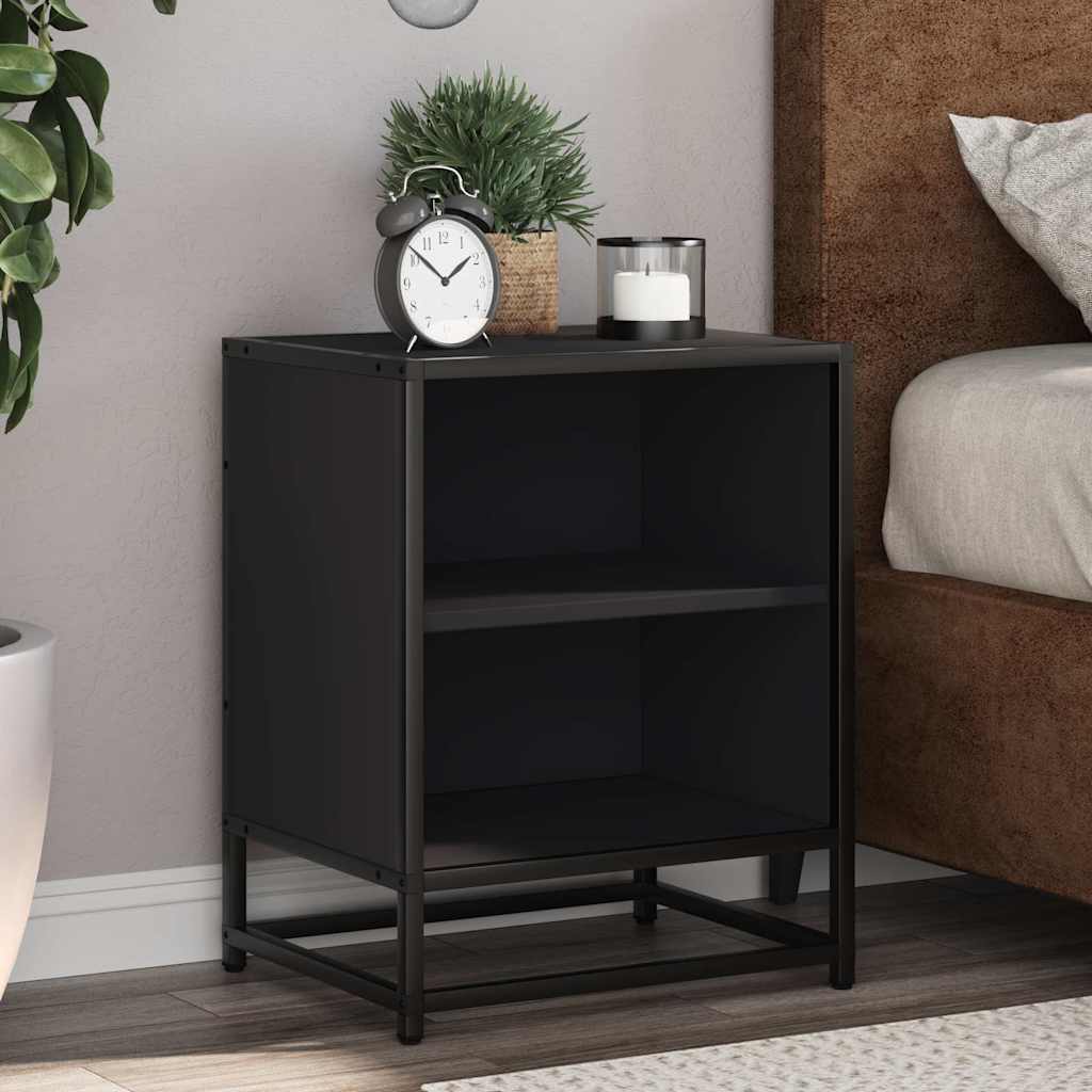 vidaXL Bedside Cabinet Black 40x31x50 cm Engineered Wood and Metal 1