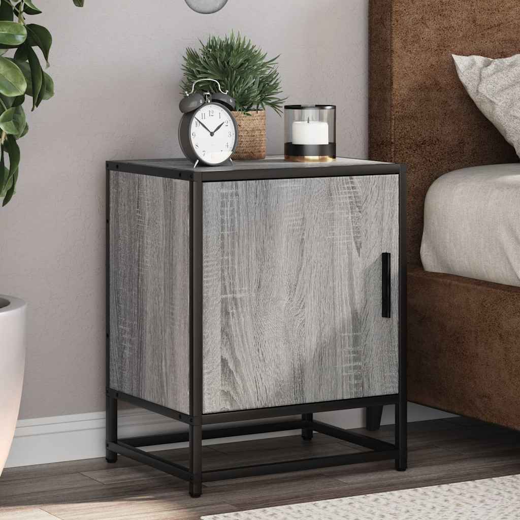 vidaXL Bedside Cabinet Grey Sonoma 40x31x50 cm Engineered Wood and Metal 1