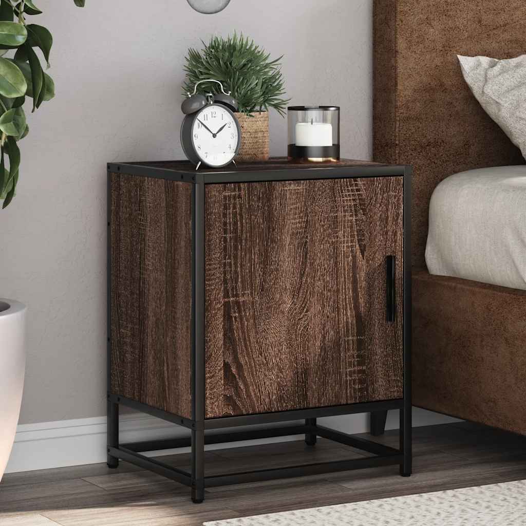 vidaXL Bedside Cabinet Brown Oak 40x31x50 cm Engineered Wood and Metal 1