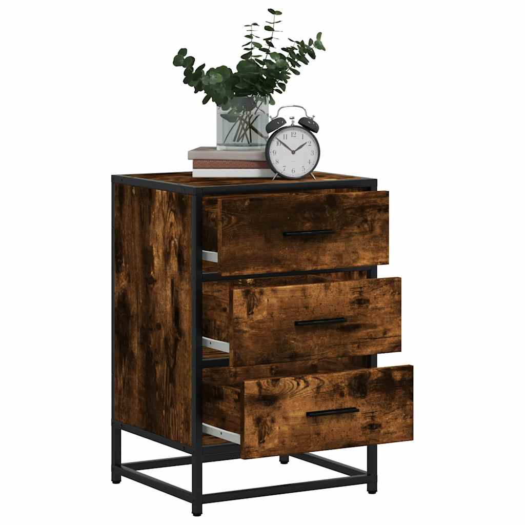 vidaXL Bedside Cabinet Smoked Oak 40x34.5x60 cm Engineered Wood and Metal 4