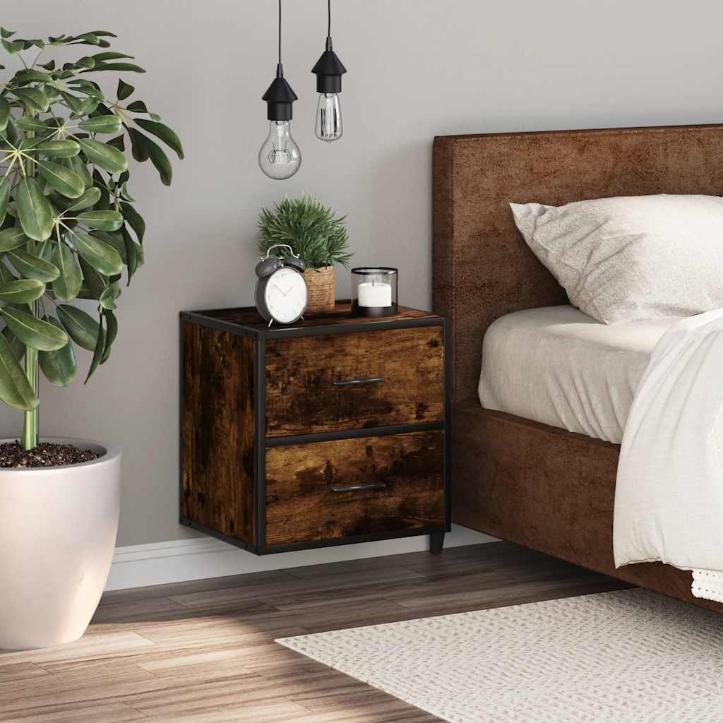vidaXL Wall-mounted Bedside Cabinet Smoked Oak 40x31x39.5 cm 3