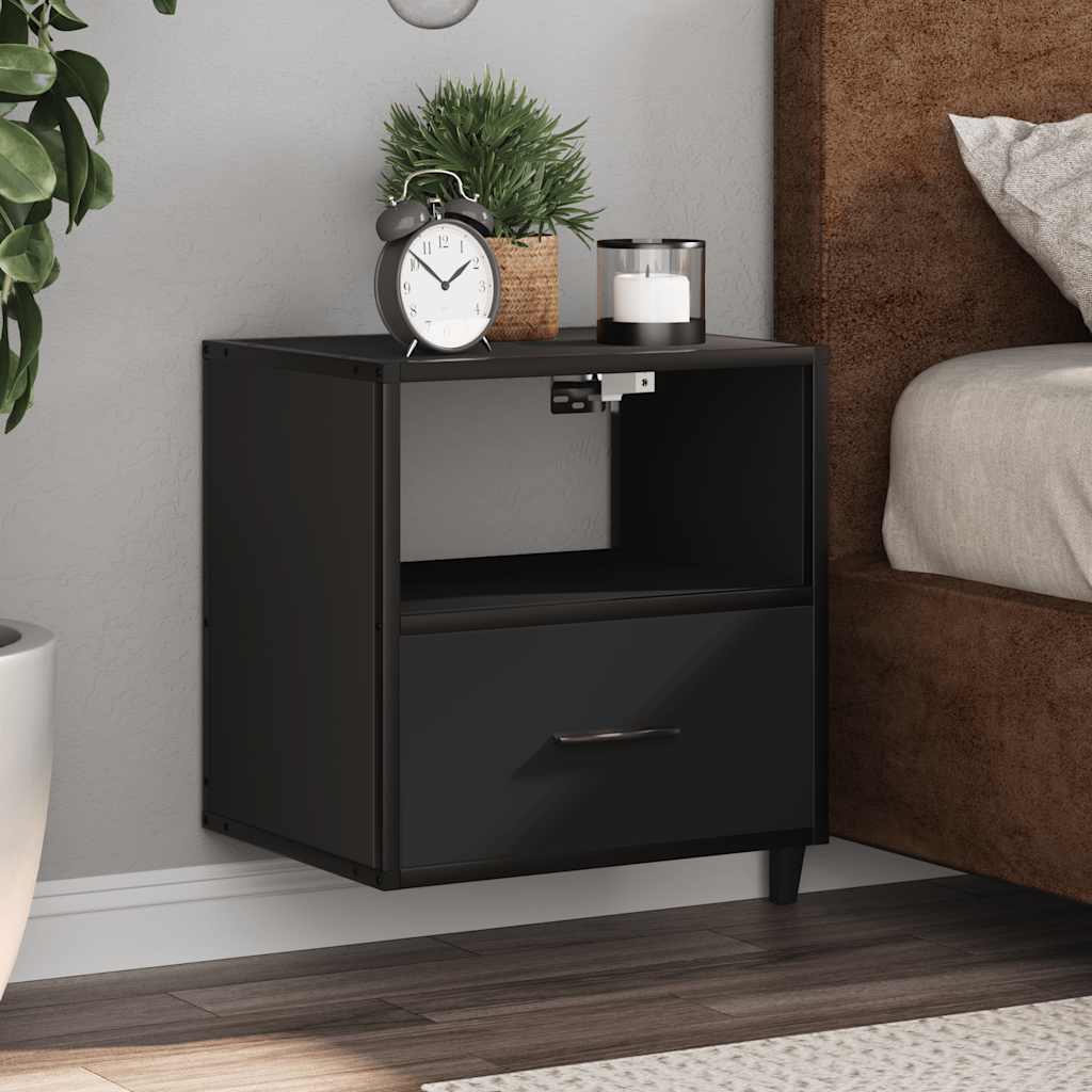 vidaXL Wall-mounted Bedside Cabinet Black 40x31x39.5 cm 1