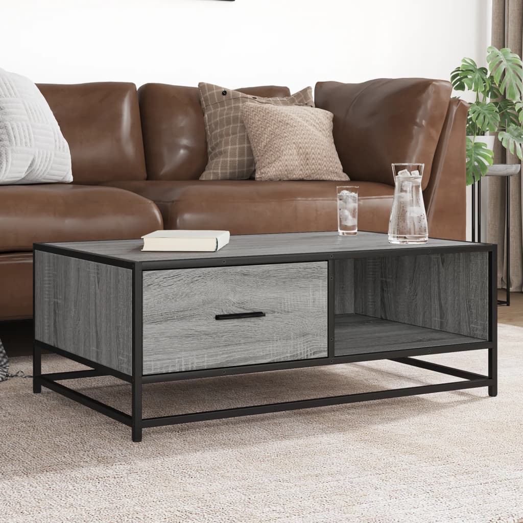 vidaXL Coffee Table Grey Sonoma 90x57x35 cm Engineered Wood and Metal 1