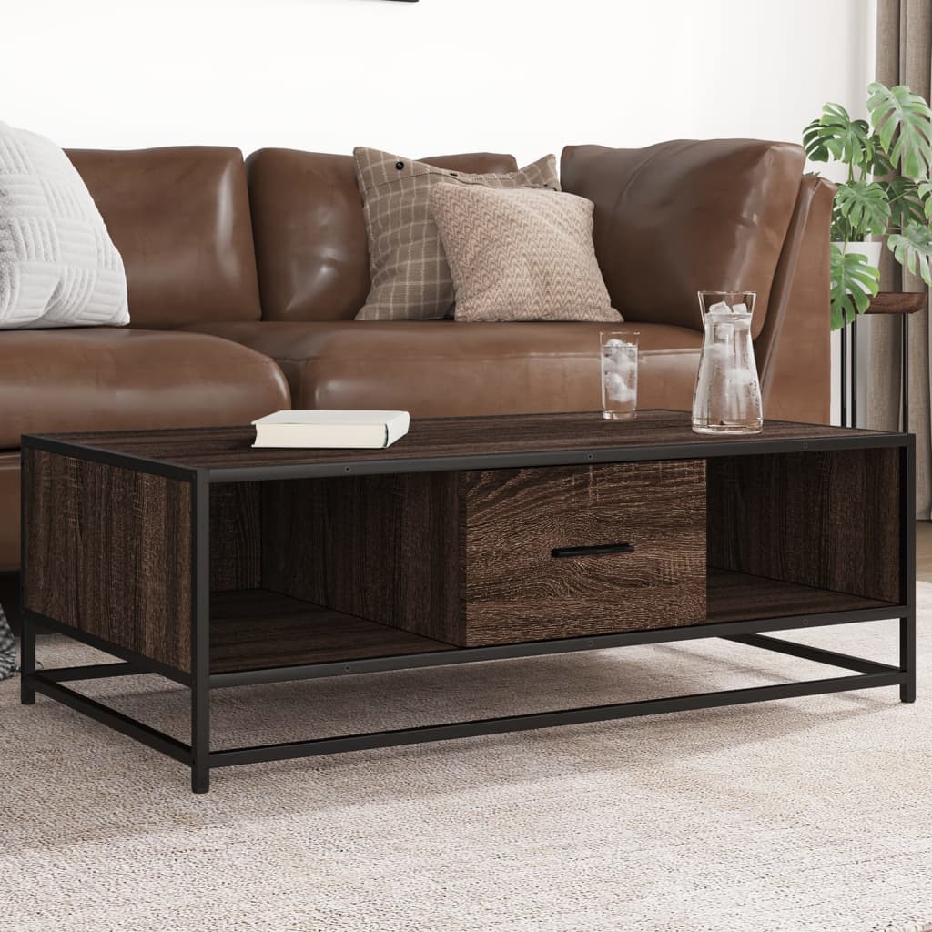 Coffee Table 100x57x35 cm Engineered Wood and Metal Brown oak
