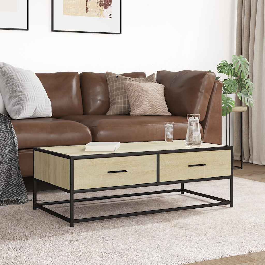 vidaXL Coffee Table Sonoma Oak 100x50x35 cm Engineered Wood and Metal 3