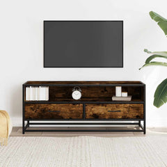 vidaXL TV Cabinet Smoked Oak 100x34.5x40 cm Engineered Wood and Metal 3