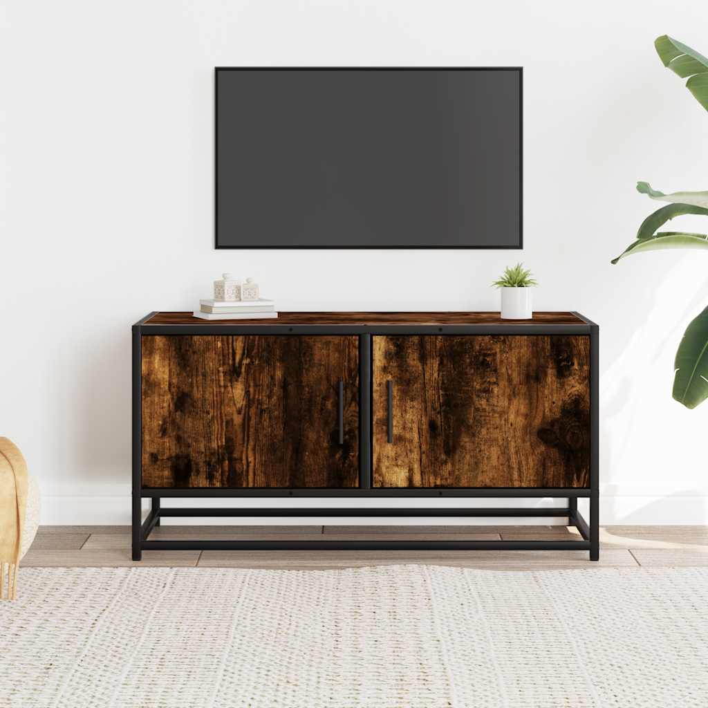 vidaXL TV Cabinet Smoked Oak 80x34.5x40 cm Engineered Wood and Metal 3