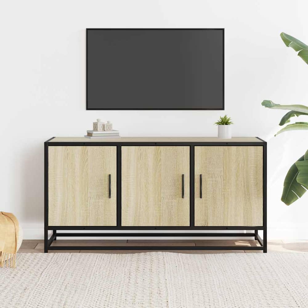 TV Cabinet 100x35x50 cm Engineered Wood and Metal Sonoma oak