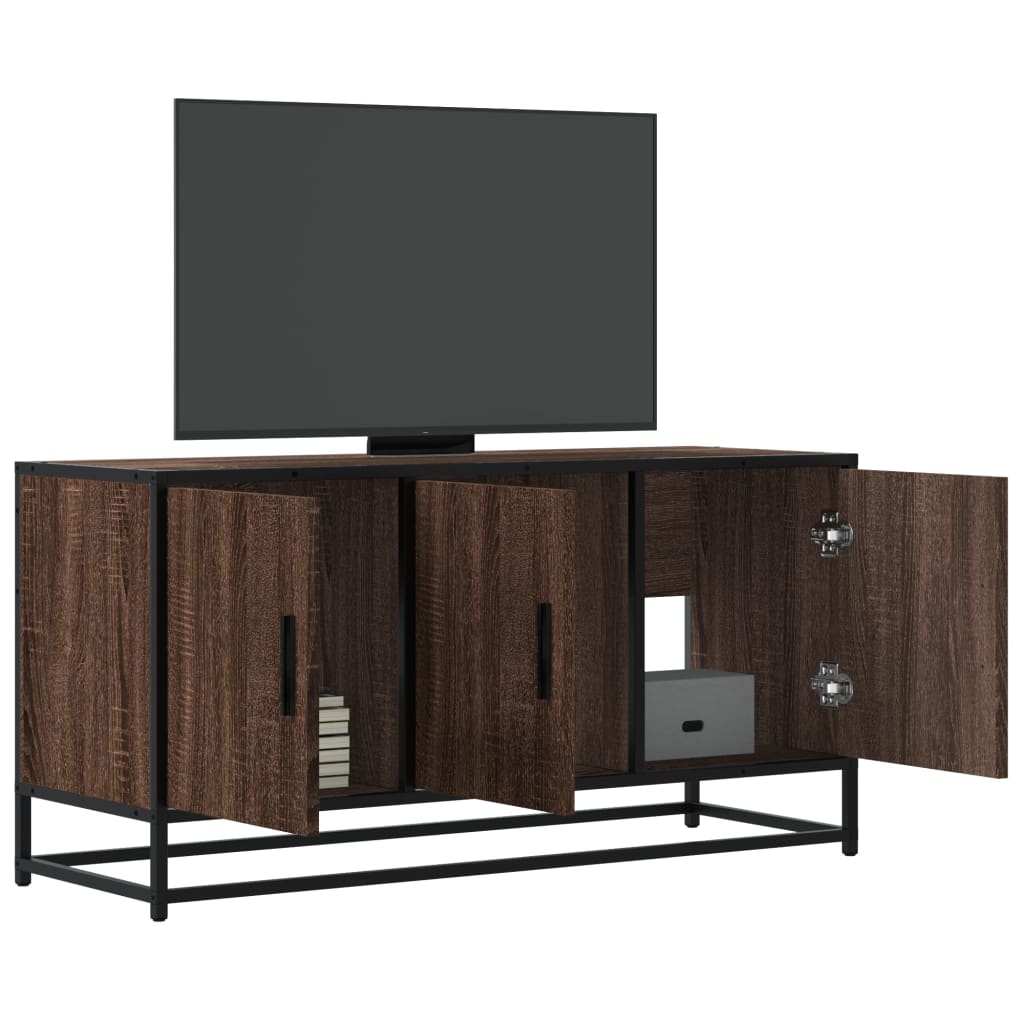 TV Cabinet 100x35x50 cm Engineered Wood and Metal Brown oak