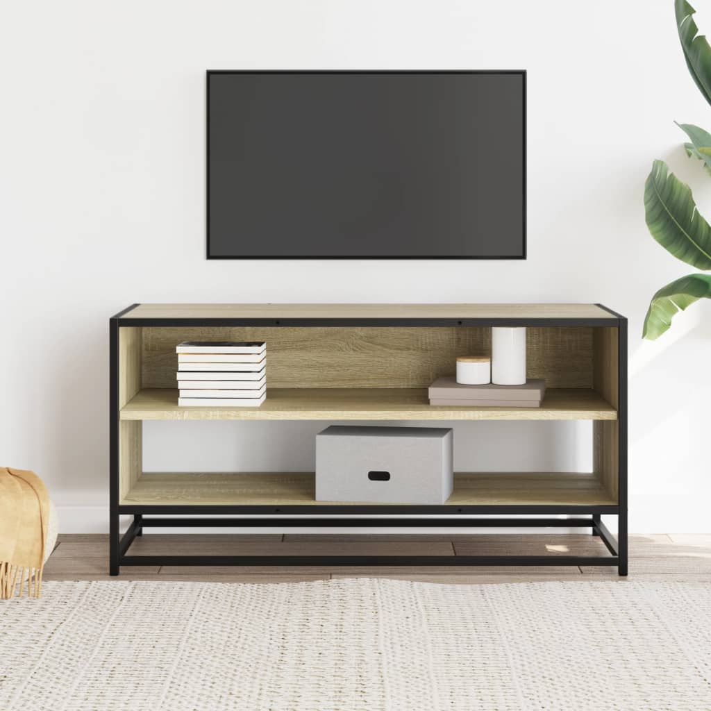 vidaXL TV Cabinet Sonoma Oak 91x40x46 cm Engineered Wood and Metal 3