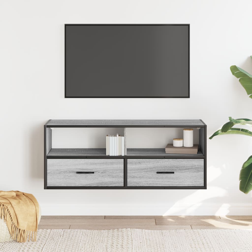 vidaXL TV Cabinet Grey Sonoma 100x31x39.5 cm Engineered Wood and Metal 3