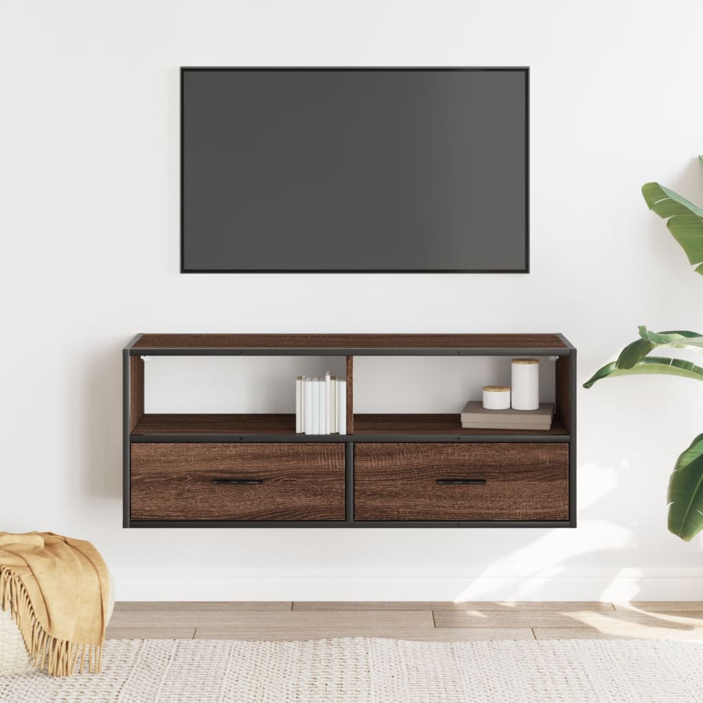 vidaXL TV Cabinet Brown Oak 100x31x39.5 cm Engineered Wood and Metal 3