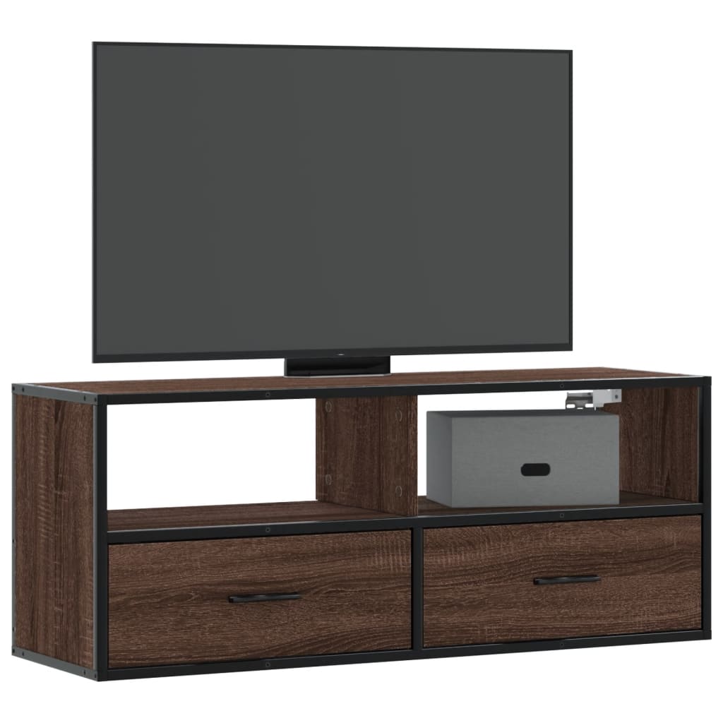 vidaXL TV Cabinet Brown Oak 100x31x39.5 cm Engineered Wood and Metal 1