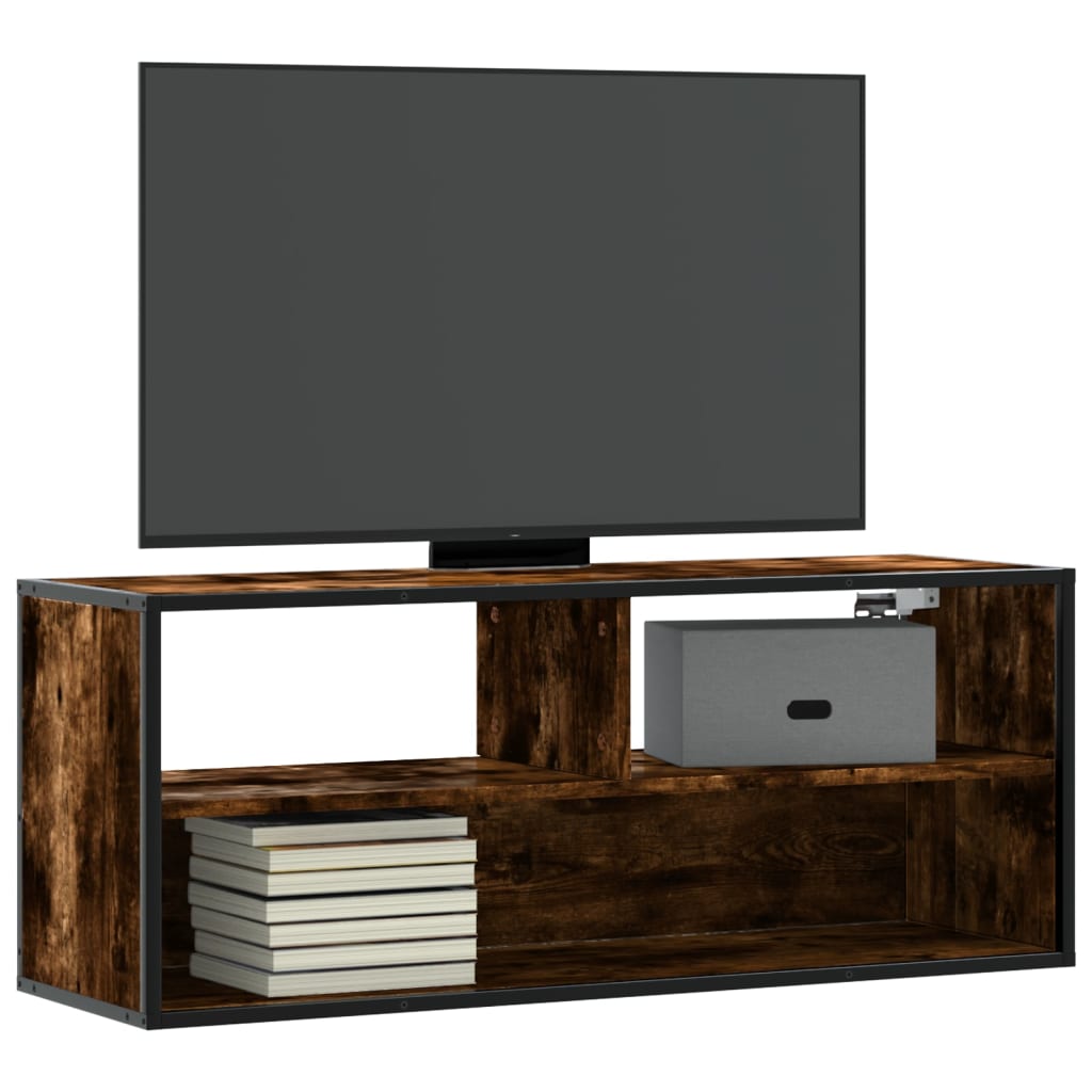 vidaXL TV Cabinet Smoked Oak 100x31x39.5 cm Engineered Wood and Metal 1