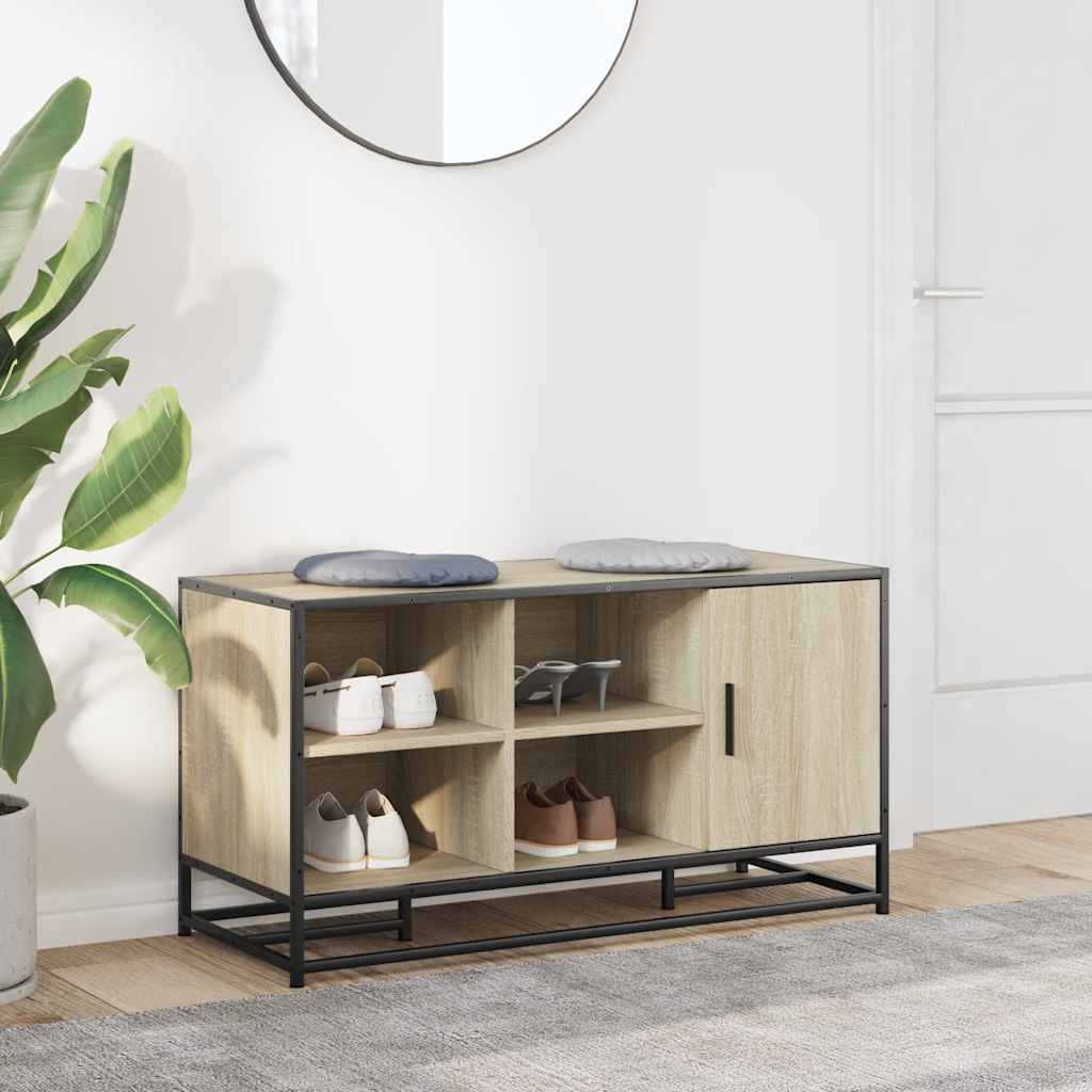 vidaXL Shoe Bench Sonoma Oak 100x40x53.5 cm Engineered Wood and Metal 3